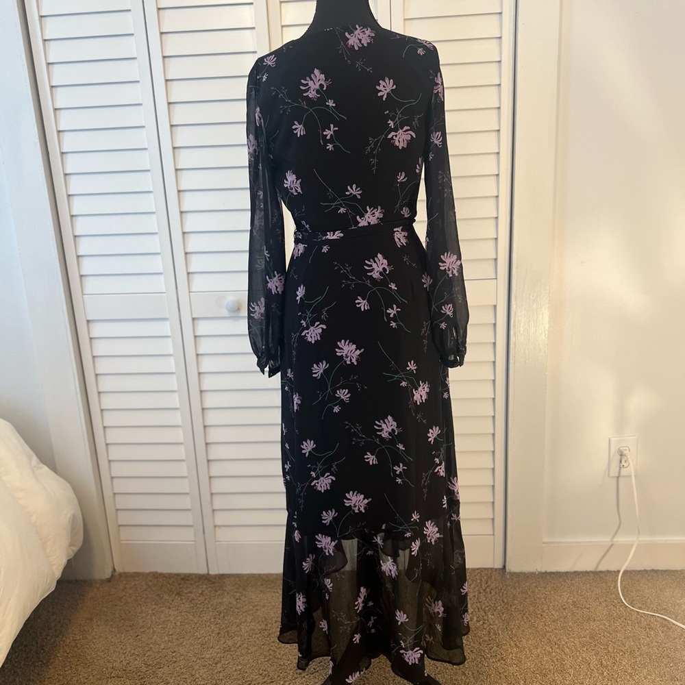 Banana Republic Black and Purple Floral Long Sleeve Dress